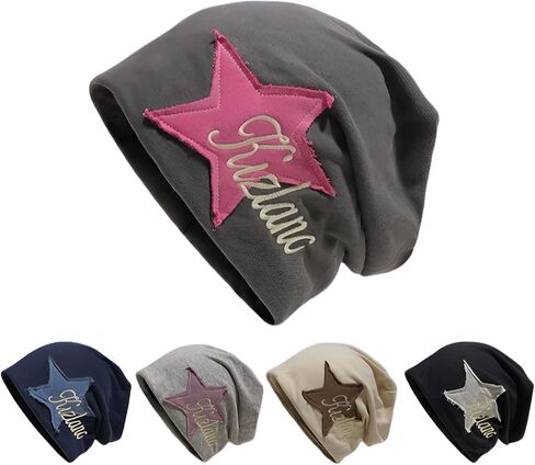 Y2k Women's Vintage Frayed Star Embroidery Beanie Hip Hop Street Style Sweet Cool Pile Hat Autumn-Winter Warmth in Saudi Arabia