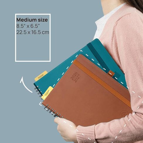 مخطط POPRUN الشهري 2026-2027 (متوسط ​​6.5 بوصة × 8.5 بوصة) تقويم 18 شهرًا (يناير 2026 - يونيو 2027) - 4 صفحات في الشهر مع النفقات والملاحظات، علامات تبويب تشبه الدرج، غطاء جلدي، يبدأ يوم الأحد - بني in Kuwait