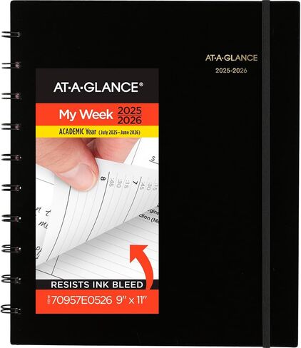 مخطط AT-A-GLANCE 2026-2027 كتاب مواعيد أكاديمي أسبوعي وشهري لمدة 12 شهرًا من يوليو إلى يونيو ربع ساعة، 9 بوصة × 11 بوصة، صفحة متحركة، أسود (70957E05) in Saudi Arabia