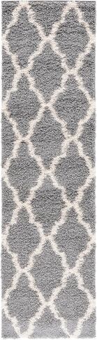 SAFAVIEH Dallas Shag Collection Runner Rug - 2'3" x 10', Grey & Ivory, Trellis Design, Non-Shedding & Easy Care, 1.5-inch Thick Ideal for High Traffic Areas in Living Room, Bedroom (SGD257G) in Saudi Arabia