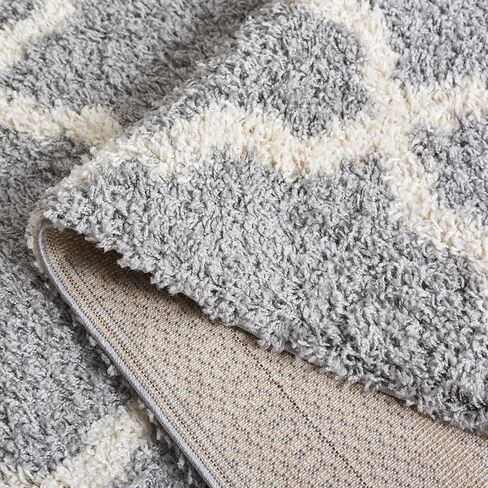 SAFAVIEH Dallas Shag Collection Runner Rug - 2'3" x 10', Grey & Ivory, Trellis Design, Non-Shedding & Easy Care, 1.5-inch Thick Ideal for High Traffic Areas in Living Room, Bedroom (SGD257G) in Saudi Arabia