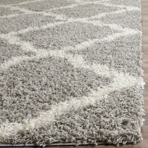 SAFAVIEH Dallas Shag Collection Runner Rug - 2'3" x 10', Grey & Ivory, Trellis Design, Non-Shedding & Easy Care, 1.5-inch Thick Ideal for High Traffic Areas in Living Room, Bedroom (SGD257G) in Saudi Arabia