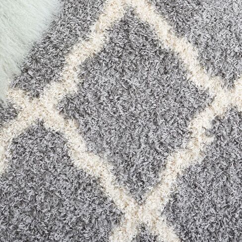 SAFAVIEH Dallas Shag Collection Runner Rug - 2'3" x 10', Grey & Ivory, Trellis Design, Non-Shedding & Easy Care, 1.5-inch Thick Ideal for High Traffic Areas in Living Room, Bedroom (SGD257G) in Saudi Arabia