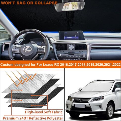 2026 ترقية مظلة الزجاج الأمامي المناسبة لسيارة Lexus RX 2016-2022 عاكسة قابلة للطي لظل السيارة مظلات الزجاج الأمامي للسيارات لكزس RX مظلة الشمس للزجاج الأمامي | تحافظ على برودة سيارتك | in Kuwait