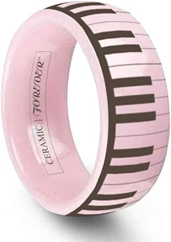 مفاتيح البيانو تصميم خاتم السيراميك الوردي | خاتم الزواج الرجالي | سيراميك اسود | 8 ملم | الراحة الملائمة | مقاومة للخدش | التبادلات ذات الحجم الحر | متين in Kuwait
