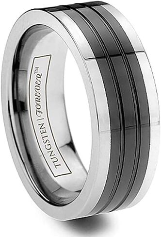 خاتم زفاف رمسيس ذو تجويف مسطح ومطعم بسيراميك التنجستن الأسود - 8 ملم in Kuwait