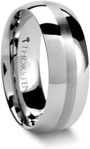 Thorsten Henderson Domed White Tungsten Ring with Satin Stripe Jewelry - 8mm in Saudi Arabia