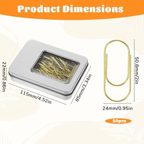 50 PCS Large Gold Paper Clips with Tin Box 2 Inch Paper Clips Jumbo Gold Paper-Clip Non Skid Smooth Finish Steel Wire Office Supply Invitation Accessories in Saudi Arabia
