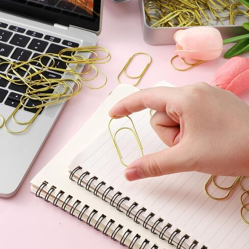 50 PCS Large Gold Paper Clips with Tin Box 2 Inch Paper Clips Jumbo Gold Paper-Clip Non Skid Smooth Finish Steel Wire Office Supply Invitation Accessories in Saudi Arabia