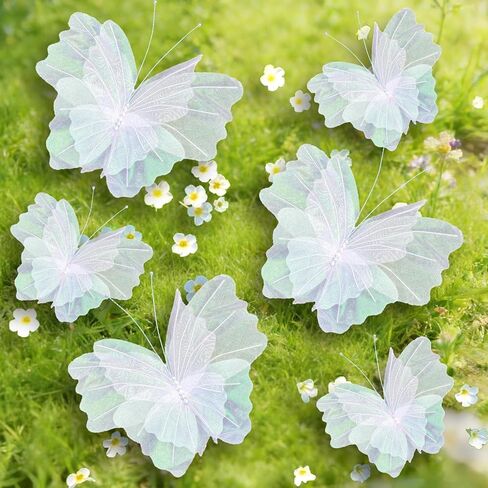 Large White Butterfly Decorations, 20 Inch 12 Inch 3D Silk Mariposas Grandes para Decoracion, Butterfly Birthday Decorations for Baby Shower Women's Party Wedding Wall Decor，6 PCS in Saudi Arabia