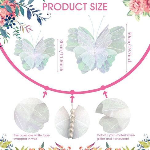 Large White Butterfly Decorations, 20 Inch 12 Inch 3D Silk Mariposas Grandes para Decoracion, Butterfly Birthday Decorations for Baby Shower Women's Party Wedding Wall Decor，6 PCS in Saudi Arabia