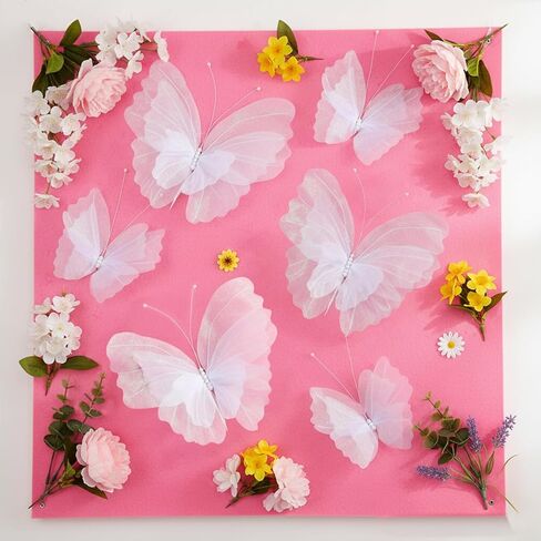 Large White Butterfly Decorations, 20 Inch 12 Inch 3D Silk Mariposas Grandes para Decoracion, Butterfly Birthday Decorations for Baby Shower Women's Party Wedding Wall Decor，6 PCS in Saudi Arabia