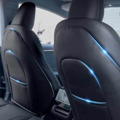 واقي خلفي من الجلد المحسن لعام 2026 لملحقات Tesla Model Y/3/S/X (يتضمن موديل Y 2026 Y Juniper وModel 3 Highland)، سجادات ركل مقاومة للاهتراء مع جيب منظم (مجموعة من 2) in Kuwait