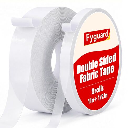 2 Rolls Double Sided Fabric Tape, 1In +1/2In x 196Ft Total Hem Tape, No Sew No Iron, Quick Repair Hemming Tape for Clothing Pants Dresses Carpets DIY Crafts(1In+1/2In) in Kuwait