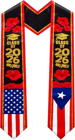 Puerto Rico Graduation Stole Sash American Flag Mixed Stole Class of 2026 Grade Sash for International Student in Saudi Arabia