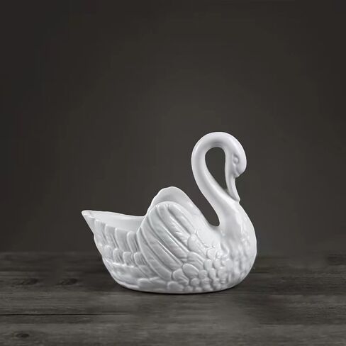 White Ceramic, Swan Flowerpot, Succulent Flowerpot, Medium Temperature Porcelain, Can be Used as Candle Holder (1, Large) in Kuwait