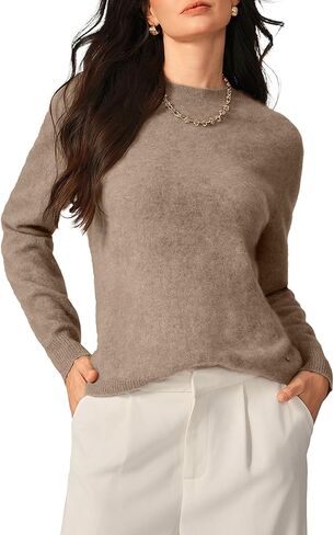 KVSS Cashmere Sweater for Women Crewneck Fuzzy Warm Nap Cozy Pullover Sweaters Long Sleeve | Luxury from Inner Mongolia in Saudi Arabia