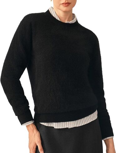 KVSS Cashmere Sweater for Women Crewneck Fuzzy Warm Nap Cozy Pullover Sweaters Long Sleeve | Luxury from Inner Mongolia in Saudi Arabia