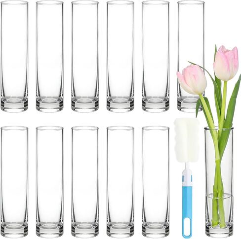 12 قطعة من المزهريات الزجاجية الأسطوانية للقطع المركزية، مزهريات زهور شفافة مقاس 7.5 بوصة للسيقان المفردة، مزهريات زجاجية صغيرة بكميات كبيرة لديكور المنزل وحفلات الزفاف in Kuwait