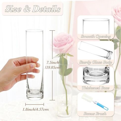 12 قطعة من المزهريات الزجاجية الأسطوانية للقطع المركزية، مزهريات زهور شفافة مقاس 7.5 بوصة للسيقان المفردة، مزهريات زجاجية صغيرة بكميات كبيرة لديكور المنزل وحفلات الزفاف in Kuwait