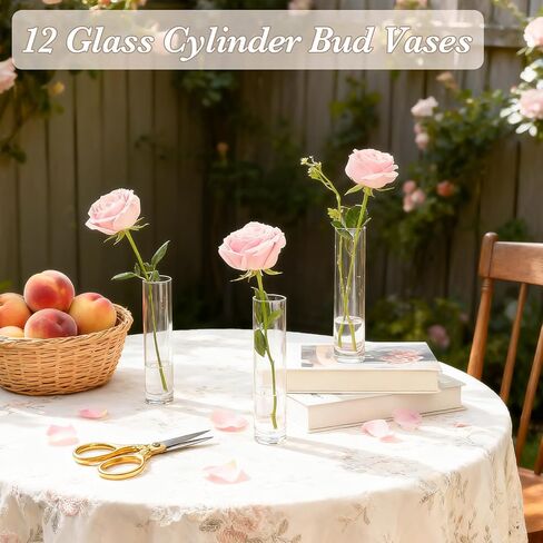 12 قطعة من المزهريات الزجاجية الأسطوانية للقطع المركزية، مزهريات زهور شفافة مقاس 7.5 بوصة للسيقان المفردة، مزهريات زجاجية صغيرة بكميات كبيرة لديكور المنزل وحفلات الزفاف in Kuwait