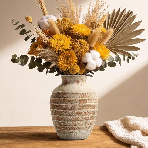 DOWAN Terracotta Ceramic Vase 6.6 بوصة، مزهرية فخارية مزخرفة ريفية عتيقة لديكور المنزل، مزهرية مركزية للمزرعة لمدفأة طاولة غرفة المعيشة، لهجة أرضية عتيقة in Kuwait