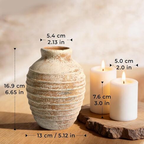 DOWAN Terracotta Ceramic Vase 6.6 بوصة، مزهرية فخارية مزخرفة ريفية عتيقة لديكور المنزل، مزهرية مركزية للمزرعة لمدفأة طاولة غرفة المعيشة، لهجة أرضية عتيقة in Kuwait