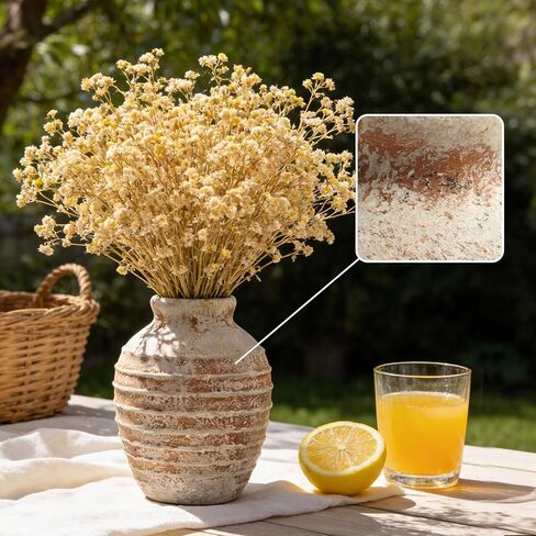 DOWAN Terracotta Ceramic Vase 6.6 بوصة، مزهرية فخارية مزخرفة ريفية عتيقة لديكور المنزل، مزهرية مركزية للمزرعة لمدفأة طاولة غرفة المعيشة، لهجة أرضية عتيقة in Kuwait