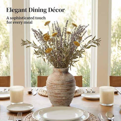DOWAN Terracotta Ceramic Vase 6.6 بوصة، مزهرية فخارية مزخرفة ريفية عتيقة لديكور المنزل، مزهرية مركزية للمزرعة لمدفأة طاولة غرفة المعيشة، لهجة أرضية عتيقة in Kuwait