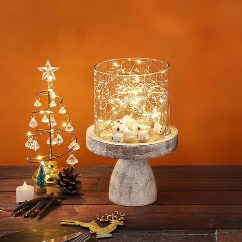 حامل شموع على شكل إعصار زجاجي واسع للمزرعة مقاس 7 بوصات ومزهرية زجاجية مع قاعدة خشبية متينة بنية عتيقة لترتيب الأعمدة والزهور، تررم، قطعة مركزية، طاولة وحدة التحكم، طاولة طعام، رف رف in Kuwait