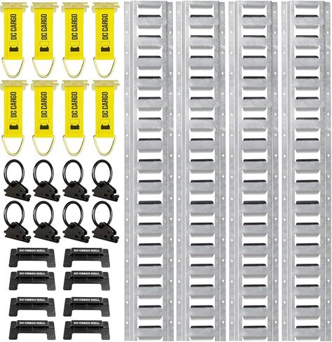 E Track Tie-Down KIT! 4 Galvanized 8' Horizontal E Track Rails, 8 End Caps, 8 Rope Tie-Offs, 8 O Rings | Trailer Accessories, Cargo Securement in Kuwait
