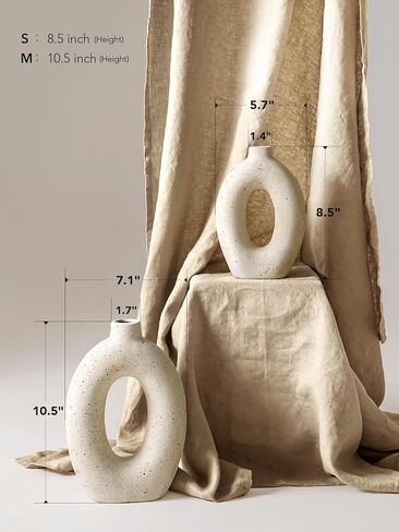 LE TAUCI Donut Vase Set of 2, 10.5" & 8.5" Hollow Ceramic Flower Vases, Nordic Decor Decorative Centerpiece for Living Room, Entry Table, Shelf, Mantel, Ivory Speckled in Saudi Arabia