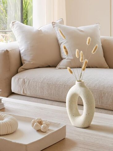 LE TAUCI Donut Vase Set of 2, 10.5" & 8.5" Hollow Ceramic Flower Vases, Nordic Decor Decorative Centerpiece for Living Room, Entry Table, Shelf, Mantel, Ivory Speckled in Saudi Arabia