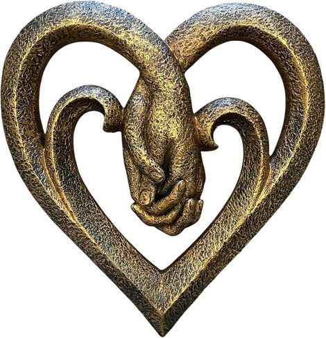 Top Brass Bronze Heart Wall Decor with Intertwined Holding Hands – Romantic Sculpted Love Symbol Wall Art – Rustic Textured Antique Finish – 8.5" Tall Decorative Accent in Saudi Arabia
