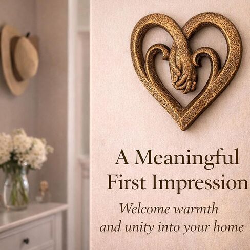 Top Brass Bronze Heart Wall Decor with Intertwined Holding Hands – Romantic Sculpted Love Symbol Wall Art – Rustic Textured Antique Finish – 8.5" Tall Decorative Accent in Saudi Arabia