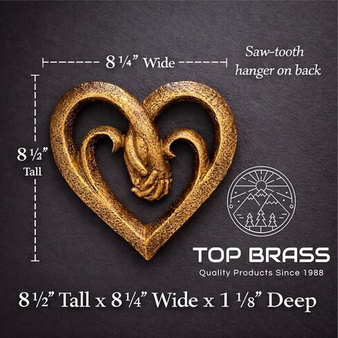 Top Brass Bronze Heart Wall Decor with Intertwined Holding Hands – Romantic Sculpted Love Symbol Wall Art – Rustic Textured Antique Finish – 8.5" Tall Decorative Accent in Saudi Arabia
