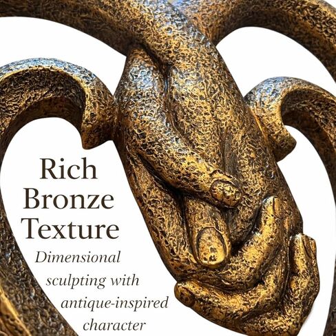Top Brass Bronze Heart Wall Decor with Intertwined Holding Hands – Romantic Sculpted Love Symbol Wall Art – Rustic Textured Antique Finish – 8.5" Tall Decorative Accent in Saudi Arabia