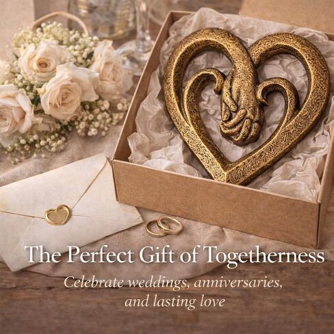 Top Brass Bronze Heart Wall Decor with Intertwined Holding Hands – Romantic Sculpted Love Symbol Wall Art – Rustic Textured Antique Finish – 8.5" Tall Decorative Accent in Saudi Arabia