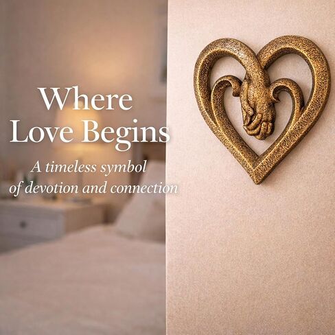 Top Brass Bronze Heart Wall Decor with Intertwined Holding Hands – Romantic Sculpted Love Symbol Wall Art – Rustic Textured Antique Finish – 8.5" Tall Decorative Accent in Saudi Arabia