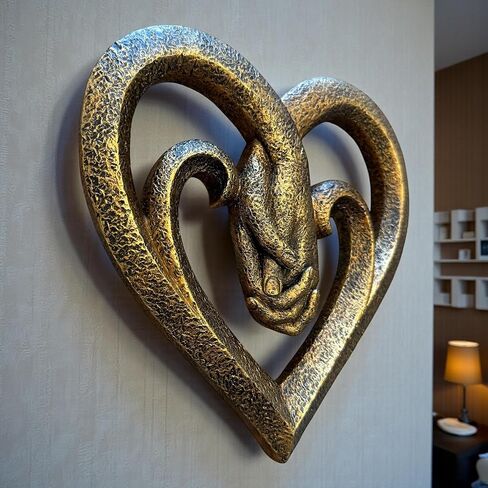 Top Brass Bronze Heart Wall Decor with Intertwined Holding Hands – Romantic Sculpted Love Symbol Wall Art – Rustic Textured Antique Finish – 8.5" Tall Decorative Accent in Saudi Arabia