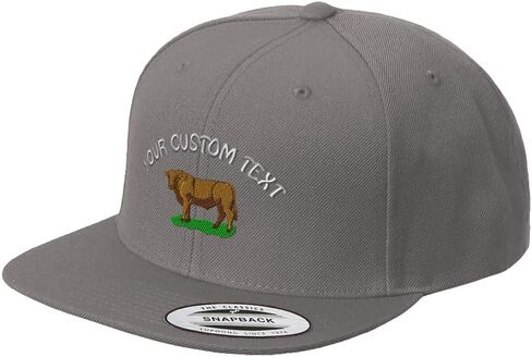 Custom Snapback Hats for Men & Women Western Farm Animal Cattle Brown Red Angus Bull Acrylic Flat Bill Baseball Cap Dark Grey Personalized Text Here in Saudi Arabia