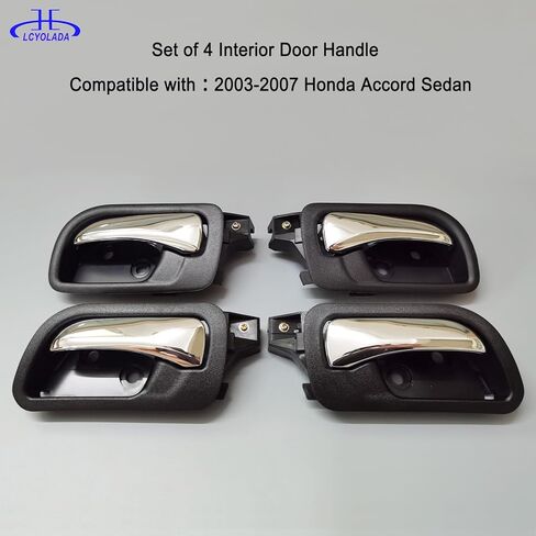 Set of 4 Interior Door Handles Fit for 2003-2007 Honda Accord Sedan, Front and Rear Driver & Passenger Side Replaces 79542, 72120SDAA02ZC, HO1353132, Black Bezel with Chrome Lever in Saudi Arabia