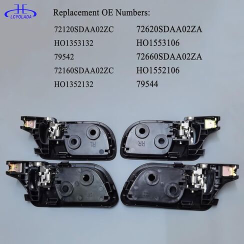 Set of 4 Interior Door Handles Fit for 2003-2007 Honda Accord Sedan, Front and Rear Driver & Passenger Side Replaces 79542, 72120SDAA02ZC, HO1353132, Black Bezel with Chrome Lever in Saudi Arabia