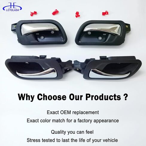 Set of 4 Interior Door Handles Fit for 2003-2007 Honda Accord Sedan, Front and Rear Driver & Passenger Side Replaces 79542, 72120SDAA02ZC, HO1353132, Black Bezel with Chrome Lever in Saudi Arabia