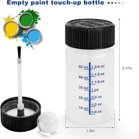 6 PCS 2 Oz Paint Touch Up Bottle, Empty Paints Container with Lid Brush Applicator Mixing Ball, Reusable 60 ml Fluid Capacity Leftover Paint Bottles for Fixing Car Scratches in Saudi Arabia