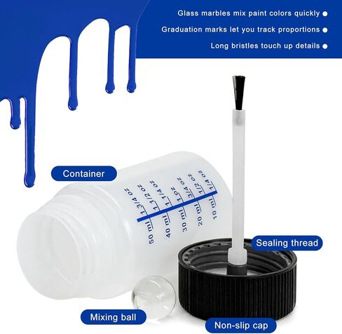 6 PCS 2 Oz Paint Touch Up Bottle, Empty Paints Container with Lid Brush Applicator Mixing Ball, Reusable 60 ml Fluid Capacity Leftover Paint Bottles for Fixing Car Scratches in Saudi Arabia