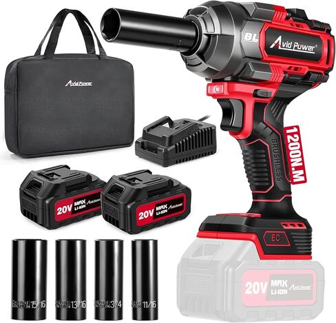 AVID POWER 1/2 Impact Wrench Brushless, 20V Cordless Impact Gun w/ 3 Variable Speeds, Max Torque 370ft-lbs (500N.m), 3.0Ah Li-ion Battery, 4Pcs Impact Sockets, Fast Charger in Kuwait
