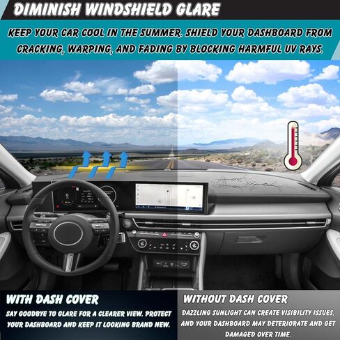 Non-Slip Dash Cover Dashboard Cover Mat Custom Fit Center Console Cover Sunshield Protector Pad Compatible with for Hyundai Sonata 2024 2025 Accessories Pad (Without HUD) (Black Trim) in Saudi Arabia