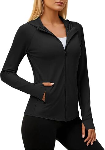 Womens Sun Shirts Full Zip Sun Protection Hooded Jacket Lightweight Long Sleeve Hiking Outdoor Workout Running Tops in Saudi Arabia