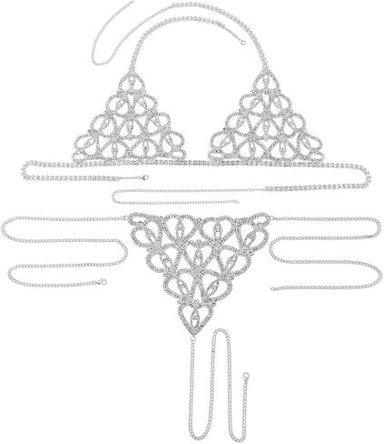 Zoestar Rhinestone Body Chain Suit Silver Crystal Bikini Bra Underwear Sexy Sparkly Party Body Jewelry Accessories for Women in Saudi Arabia